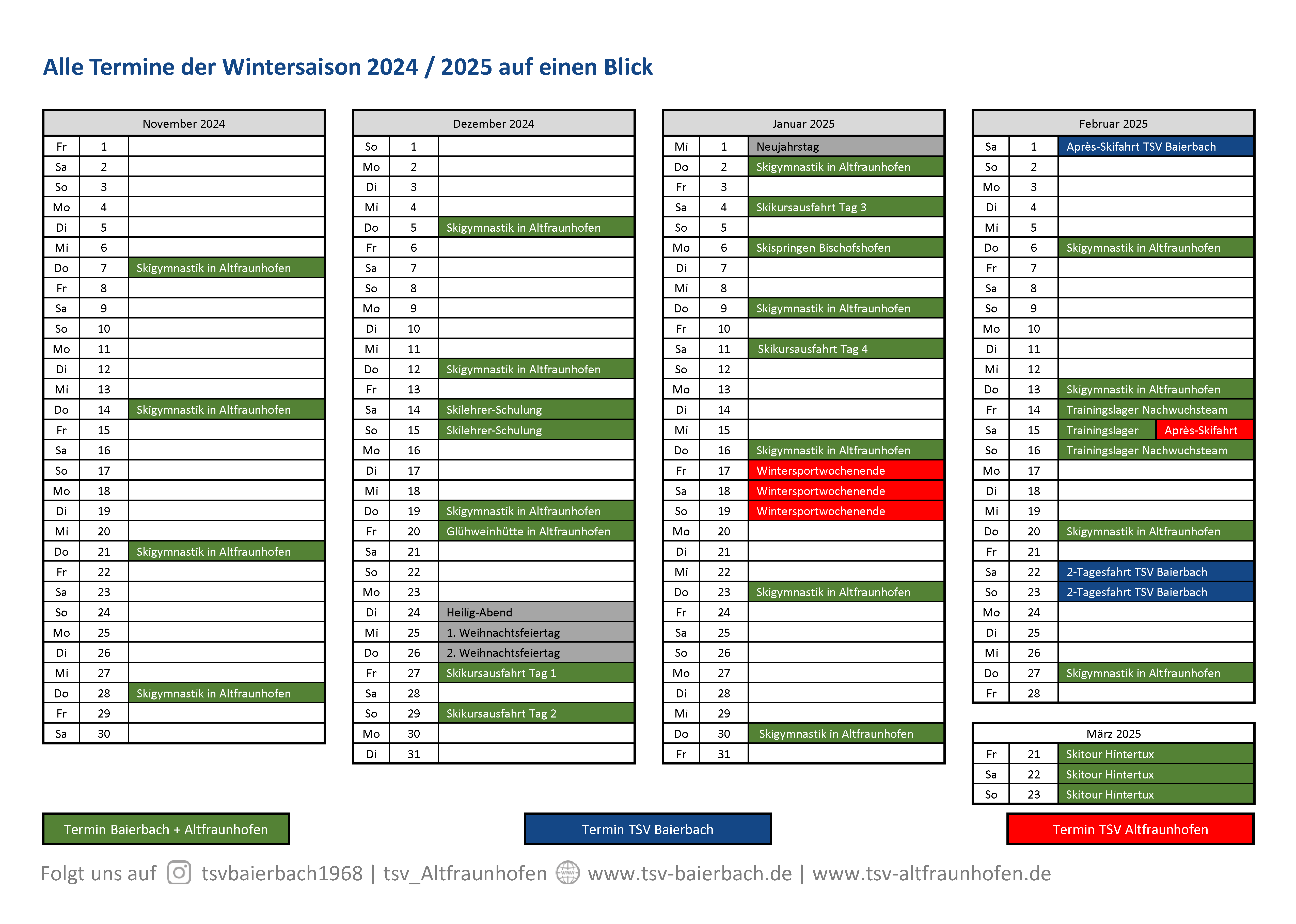 Winterprogramm 2024/ 2025 - Termine