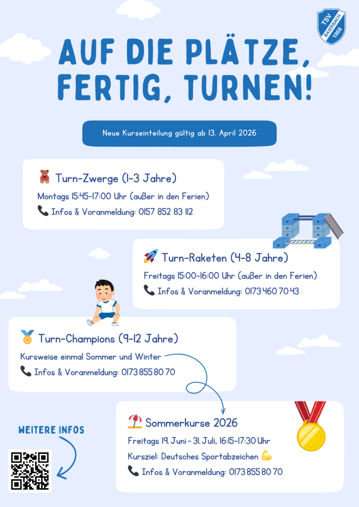 Kinderturnen Neues Kursprogramm am 13.04.2026 Plakat